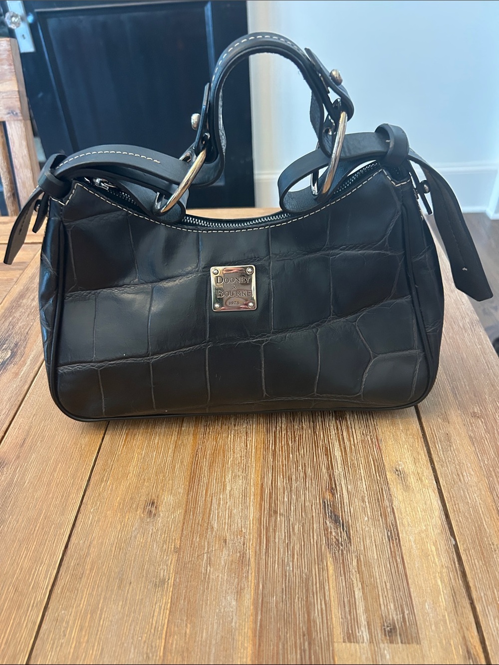 Dooney & Bourke Black Croc-Embossed Leather Mini Satchel